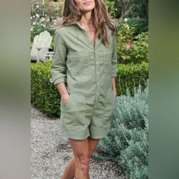 Frank & Eileen Pants - NWOT Frank & Eileen Romper Ireland Long Sleeve Playsuit Sage Green Linen Size M